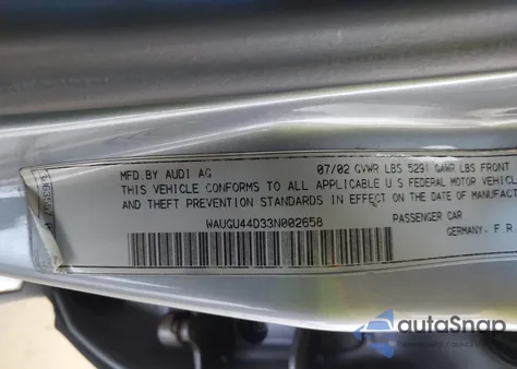 2003 Audi S8 4.2 from USA, damaged, VIN WAUGU44D33N002658